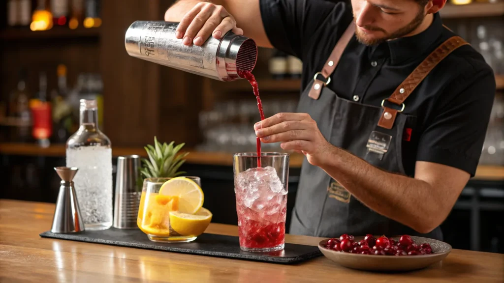 step by step images of a bartender preparing a mal