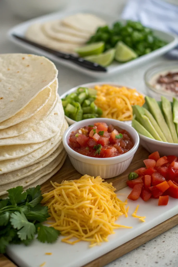 close up of fresh ingredients like tortillas shre 1